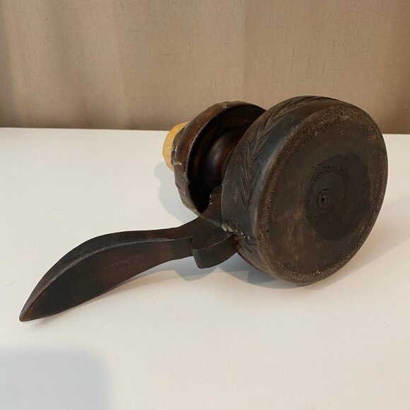 Antique Primitive 1900s Wood Candle Holder with Handle 6.5"‎ Carved Prop - Picture 2 of 6